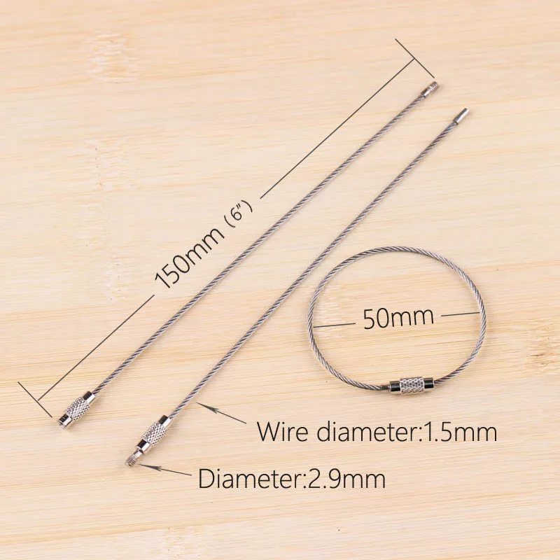 150 мм винтовой замок, проволока из нержавеющей стали, брелок для ключей, брелок для ключей, кольца для походов, брелки, вешалка, подвеска