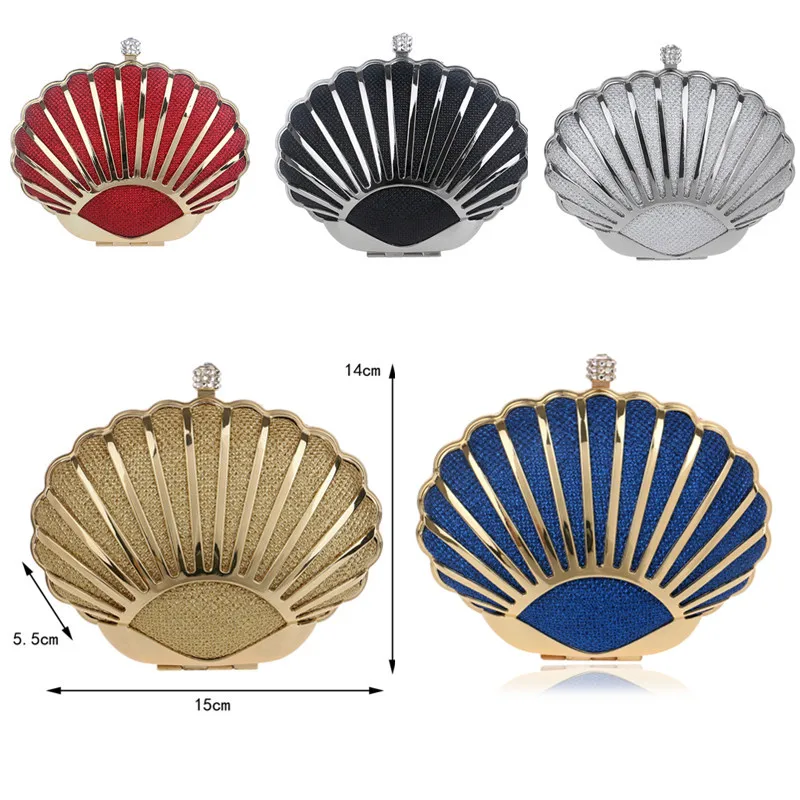 SEKUSA Fashion Hollow Out Style Women Evening Bag Shell Design Diamonds Mixed Candy Color Day Clutch With Chain Shoulder Purse