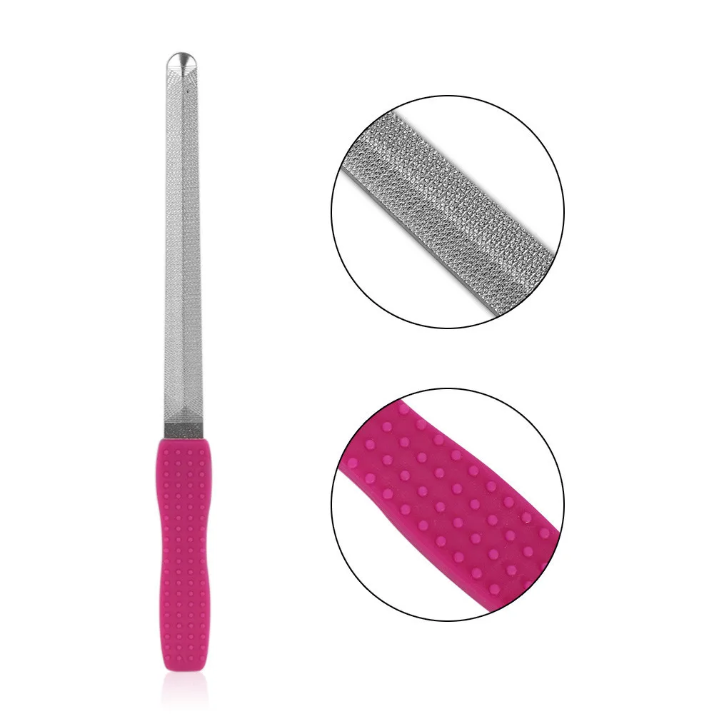 1 шт. пилочка для ногтей двухсторонняя металлическая пилка для дизайна ногтей из нержавеющей стали маникюрный педикюрный инструмент 15,8x1,5x0,4 см профессиональный - Цвет: Hot Pink