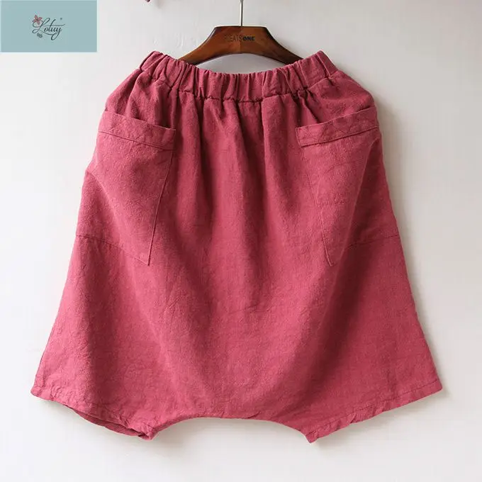 2016 Summer New Plus Size Women Fashion Cotton and Linen Loose Five Pants Cross-pants Casual Capri Pants Harem Pants H66#