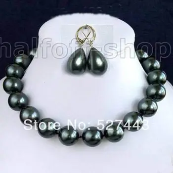 

Wholesale free shipping >>Rare 10mm south sea Black Shell Pearl Necklace Earring jewelry set AAA 18"