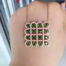 Натуральный зеленый диопсид камень кулон 925 серебро натуральный драгоценный камень кулон ожерелье модный китайский узел женские ювелирные изделия