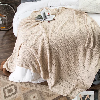 

130x160cm 100% Cotton Knitted Blanket Spring/Autumn Solid Color Throw Blanket For Adult Air Sofa On the Bed Blankets Bedspreads