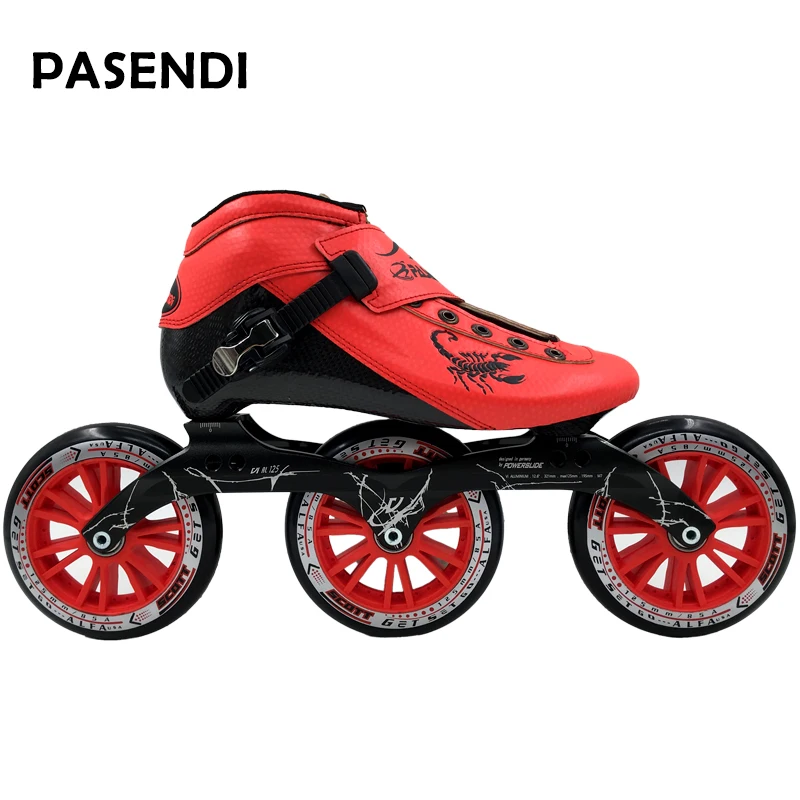 PASENDI ألياف الكربون المهنية البالغين سرعة أحذية تزلج زلاجات دوارة النساء/الرجال مضمنة أحذية التزلج كبيرة 3 عجلات جولة كعكة