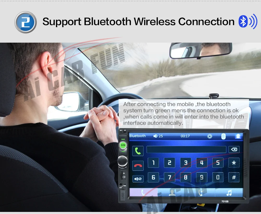 プレーヤータッチスクリーンの自動オーディオステレオマルチメディア FUN Ai 倉庫を洗う 車ラジオ車 CAR /Bluetooth MP5 なしリアビューカメラ FM/MP5/USB/AUX 2Din 7010B 5 プレーヤータッチスクリーンの自動オーディオステレオマルチメディア FUN Ai 倉庫を洗う 5