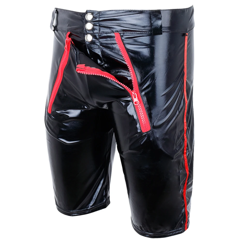 best casual shorts for men iiniim Sexy Men Patent Leather Wetlook Moto Sexy Boxer Shorts Lingerie Opened with Zipper Night Parties Clubwear Shorts smart casual shorts mens