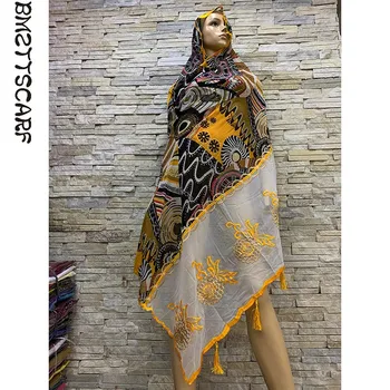 

Real Shot ! African Women Scarfs Floral Chiffon Scarfs with Tassels Nice Design Embroidery Scarf for shawls Headscarf BM810