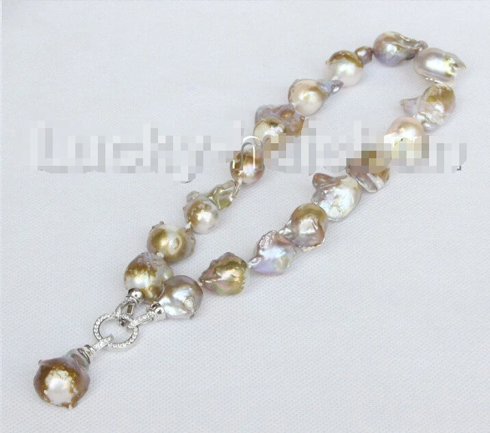 

Free shipping >>>>>>luster 17" 30mm purple Reborn keshi pearls necklace Platinum Plated clasp j11070