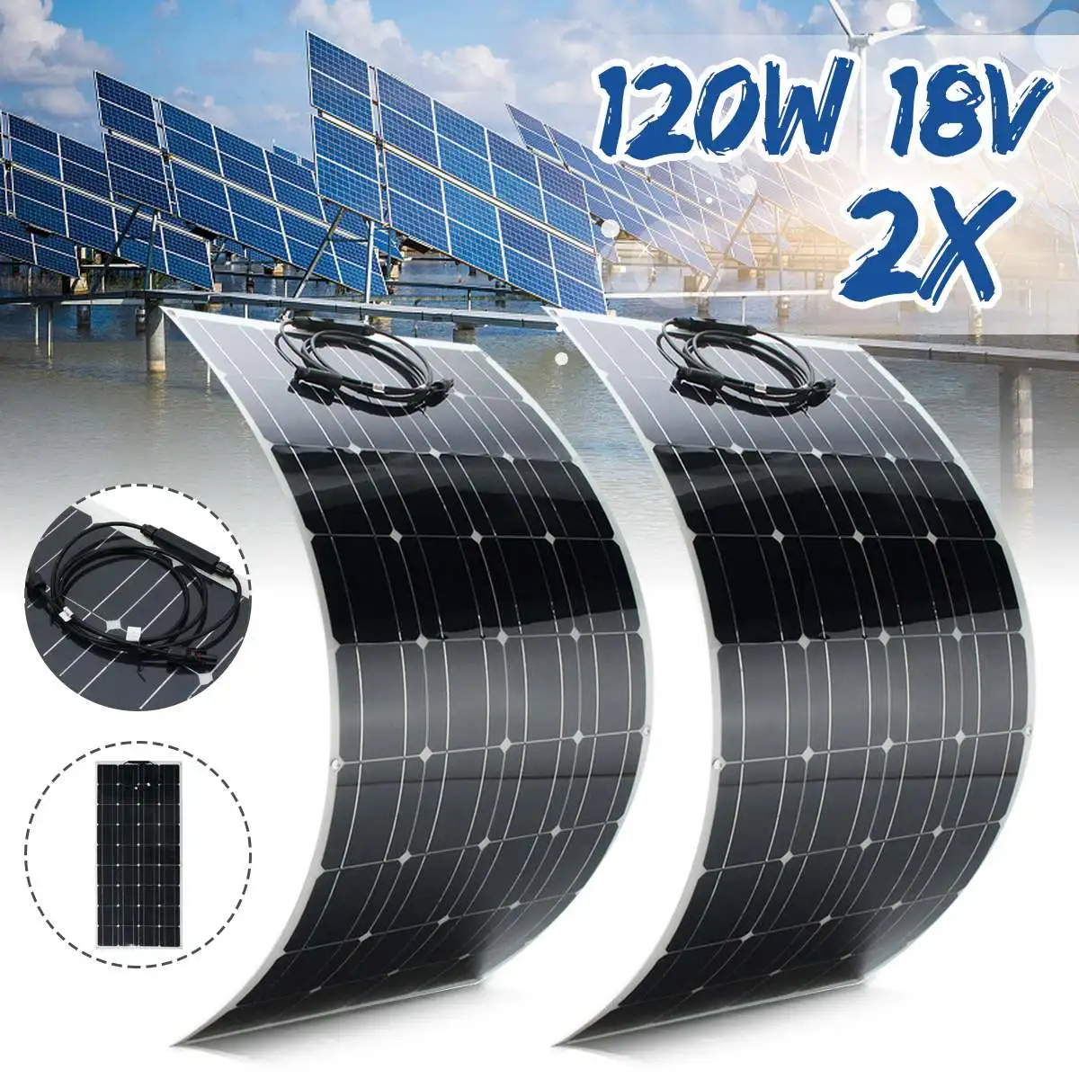 

2PCS Elfeland SP-39 12V 120W 1180*540mm Semi-flexible Solar City Panel With 1.5m Cable