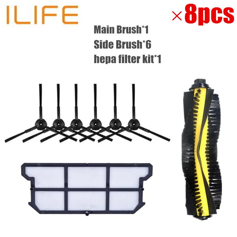 8pcs/set ilife v7 robot Vacuum Cleaner Parts kit (Main Brush*1+hepa