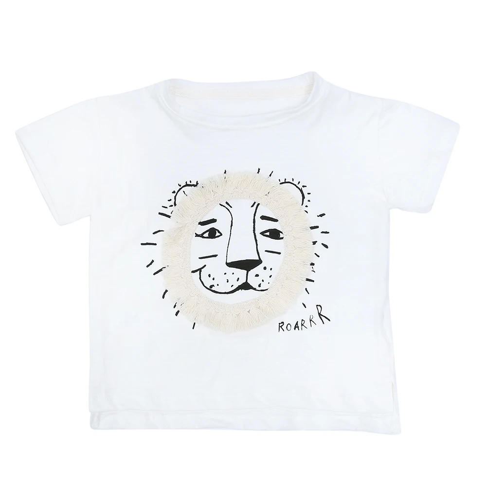 

Little Boys Girls Summer Short Sleeve T Shirt Top Fashion Casual Lion Printed White Tee T-shirt Tops FOR 2-7 Years Kids