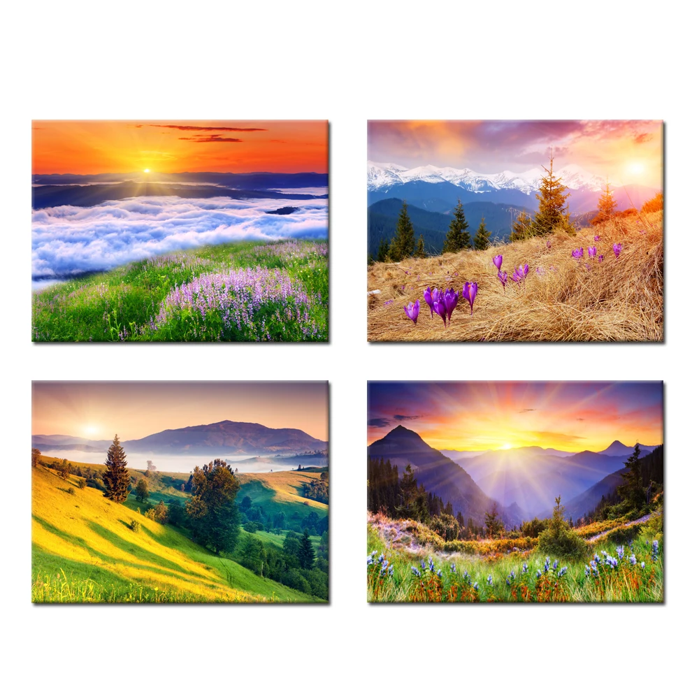 

Mountains in Sunrise 4 Panels Modern Canvas Prints Artwork Landscape Pictures Photo Paintings For Living Room 30x40cmx4pcs