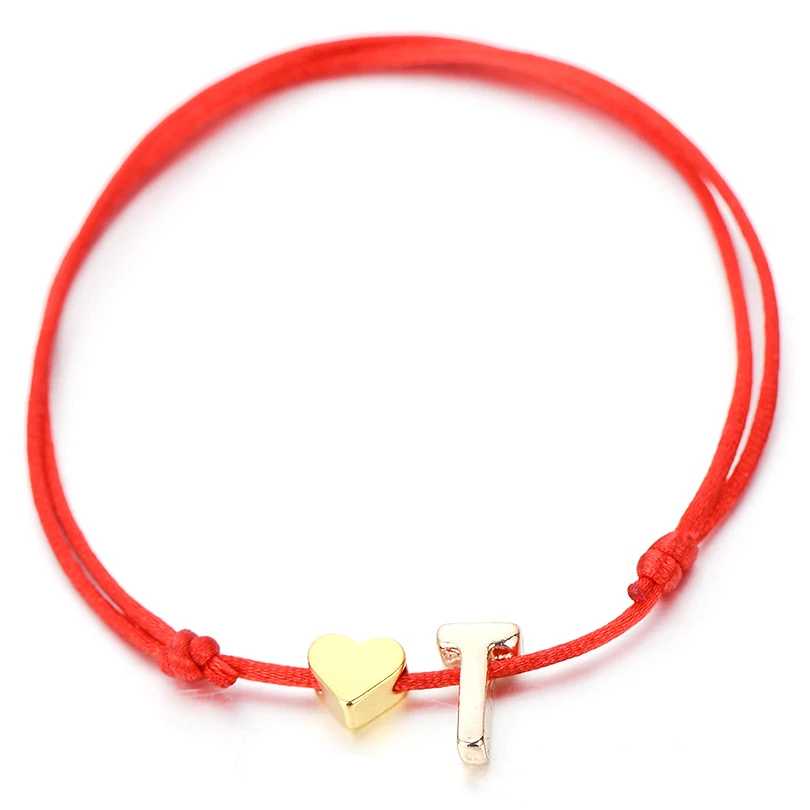 IYOE Gold Silver Color Tiny Heart Initials Name Letter Bracelet For Women Men Kids Hand Braided Red Rope Bracelets Couple Gifts