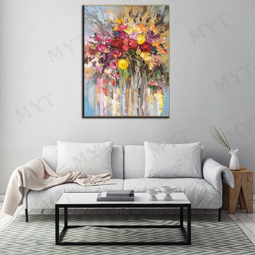 Художественная ручная натюрморт масляная живопись на холсте абстрактные цветные цветы Настенная художественная картина для гостиной домашний Декор без рамки