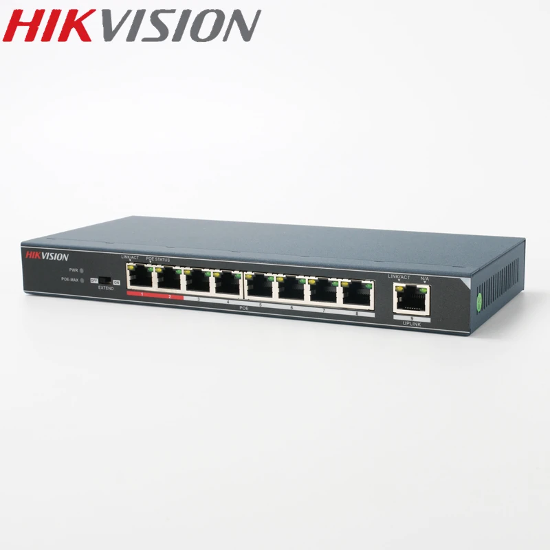 HIKVISION PoE коммутатор DS-3E0109P-E неуправляемый 8 портов 10/100 Мбит/с металлический материал для 8-канальный NVR и CCTV ip-камер 802.3at 802.3af