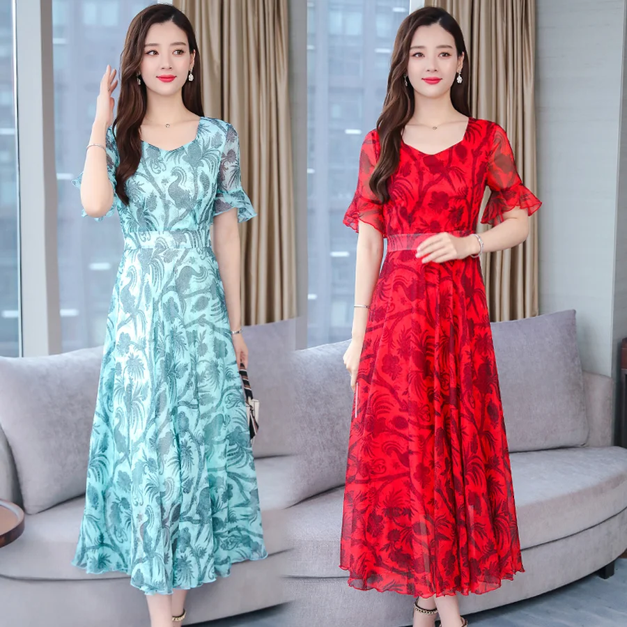 2019 Elegante Vrouwen Rode Chiffon Boho Maxi Jurken Bodycon Party Vestidos Zomer Vintage 3XL Plus Size Print Beach Midi Zonnejurk 2019 Elegante Vrouwen Rode Chiffon Boho Maxi Jurken Bodycon Party Vestidos Zomer Vintage 3XL Plus Size Print Beach Midi Zonnejurk