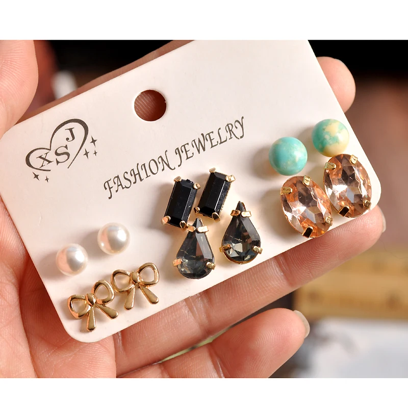 

2018 fashion gorgeous women jewelry wholesale Girl Birthday Party green ear nail mixed suit 6 pairs of /set Earrings gifts