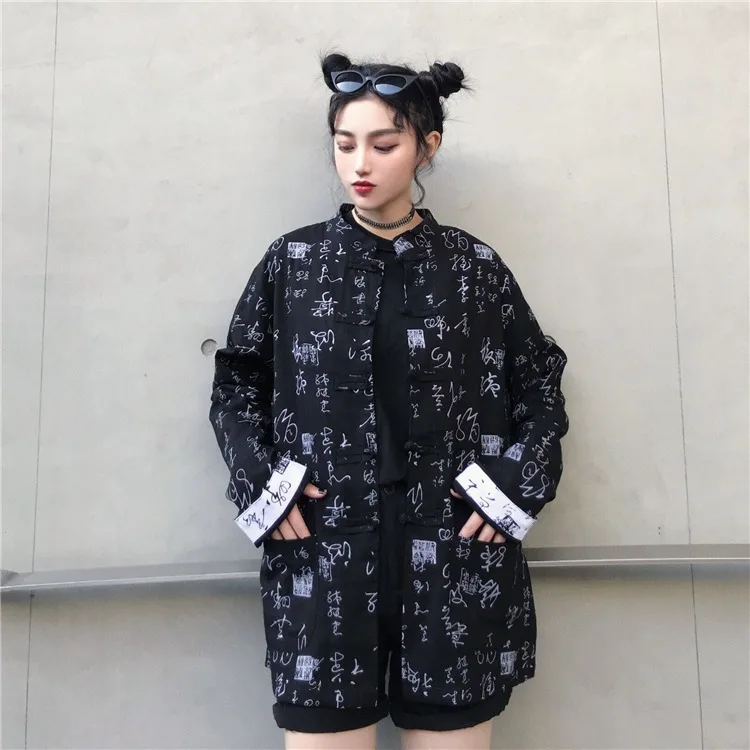 

Unisex Stylish Clothing Spring Autumn Printed Chinese Character Baseball Uniform Jacket Coats Cool Tang Zhuang Jaqueta Feminina
