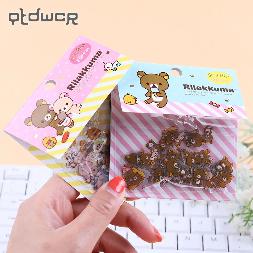 

80PCS/lot DIY Kawaii Transparent PVC Stickers Lovely Rilakkuma Sticker Pack for Home Decor Stationery Sticker Office Supplies