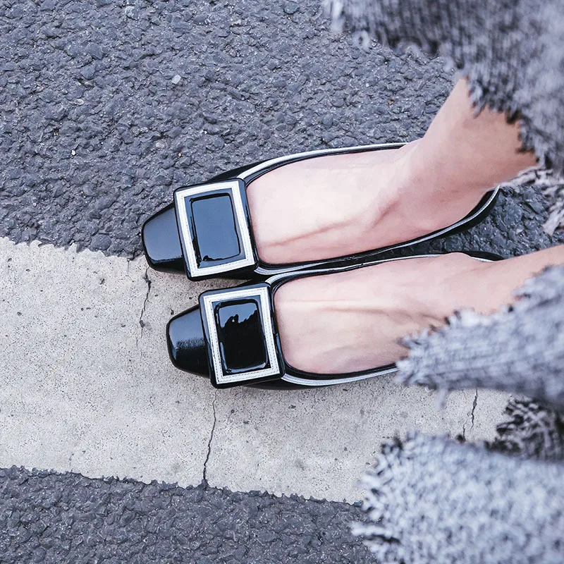Moda caqui Otoño Coreana Simple Nueva Retro De Casuales Zapatos Versión 2018 Charol Negro Planos qEwUnx