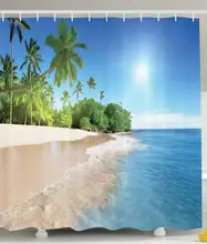 Por Scene Shower Curtain Lots Ocean Shower Curtain Decor Tropical Palm Trees Sunny Island Beach Scene View Picture Fabric Bathroom With Hooks