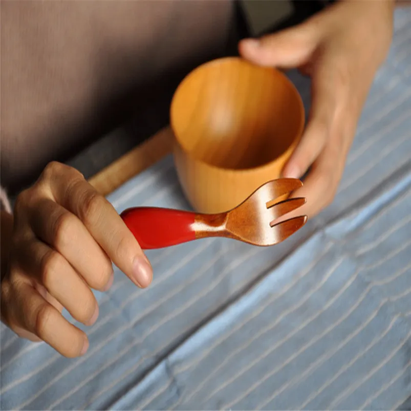 Wooden Spoon Fork Bamboo Kitchen Cooking Salad Fruit Fork Utensil Tools Soup-Teaspoon Tableware Natural Wood Cutlery 20JY170