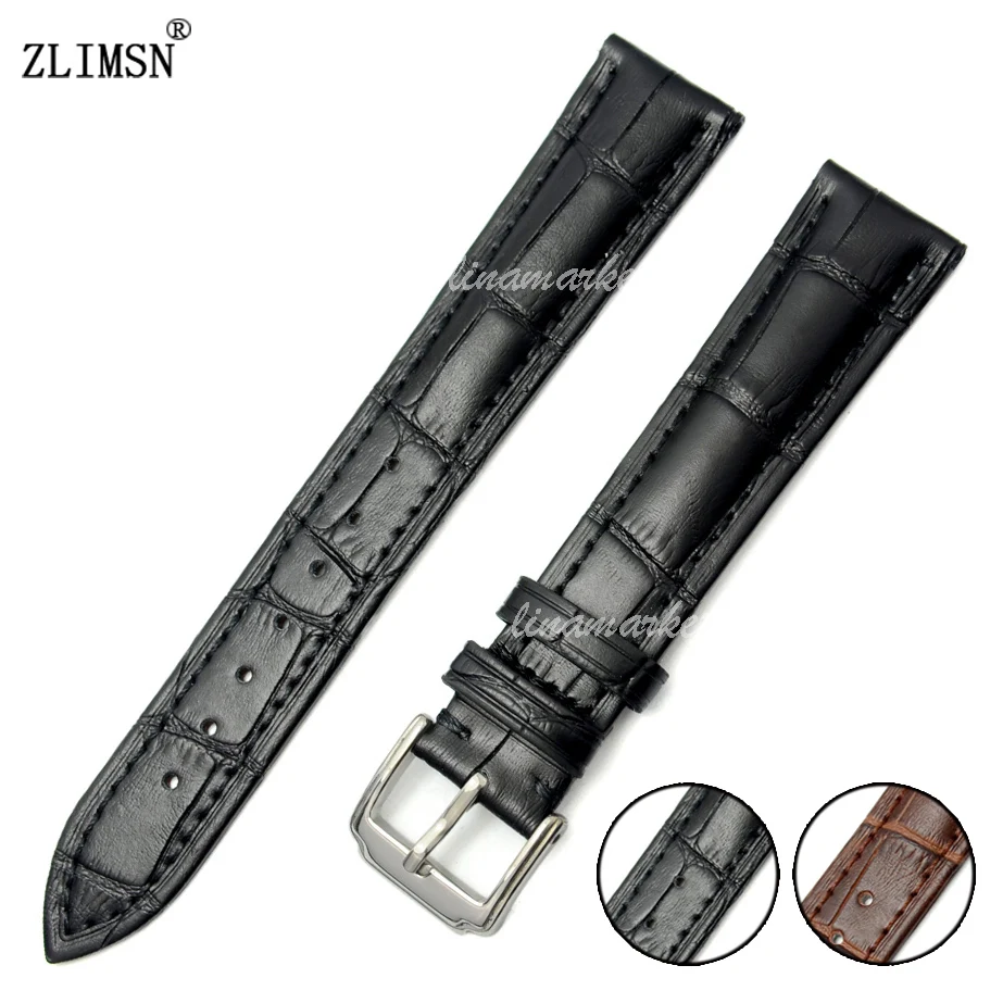 

22mm Black Soft 100% Genuine Leather Watchbands Alligator Grain Watch Band Strap Stainless Steel Clasp Belt Metal Buckles TG109