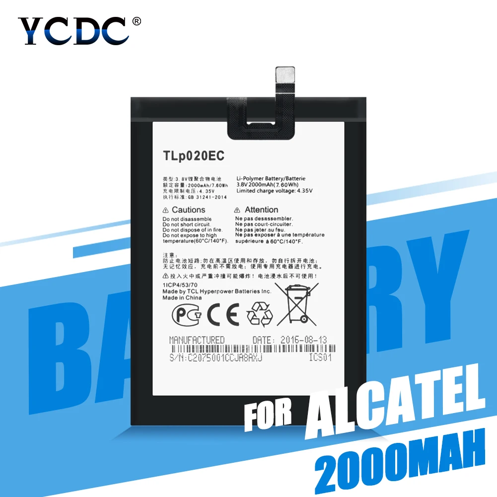 Высокое качество TLp020EC Alcatel One Touch POP UP OT-6044D 2000 мАч литий-полимерный аккумулятор для мобильных телефонов