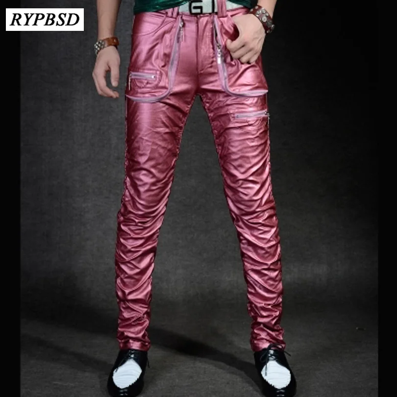 

Men's Leather Pants Slim European and American Fashion Personality Locomotive Washed PU Leather Pants Punk Nightclub