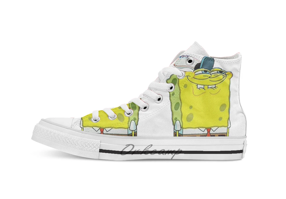 

Funny Spongebob Design breathable Casual High Top lace-up Canvas shoes sneakers For Drop shipping