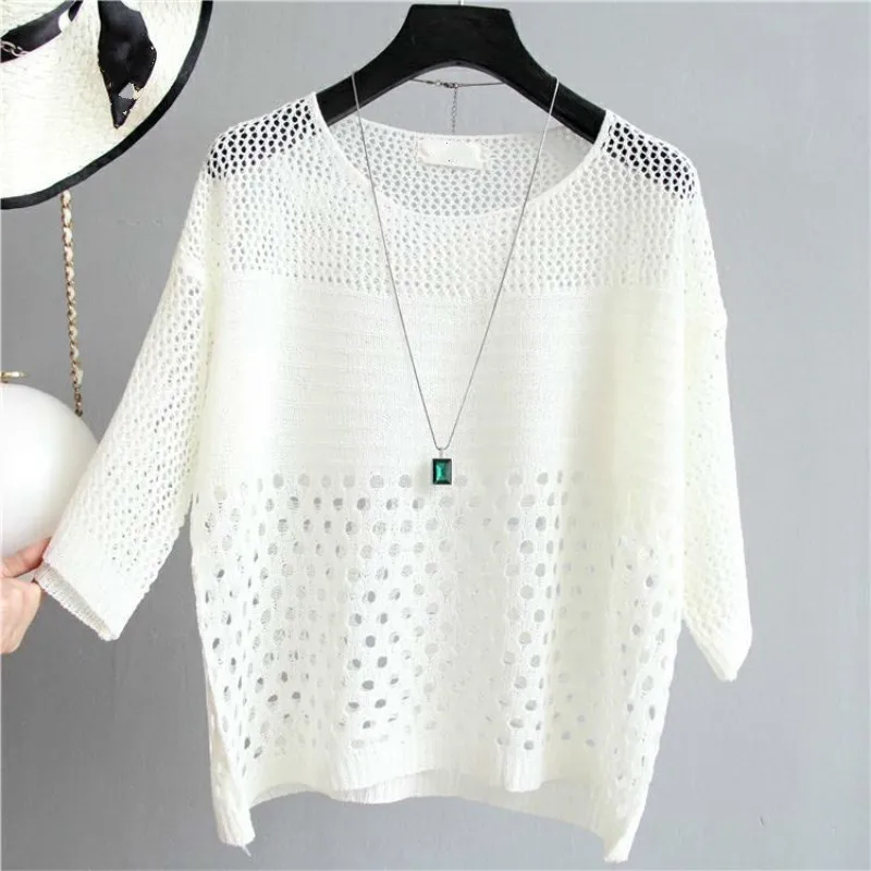 

Women Thin Sunscreen Sweater Fashion O-neck Knitted Pullover Jumper Autumn Female Hollow Out Sweater Top