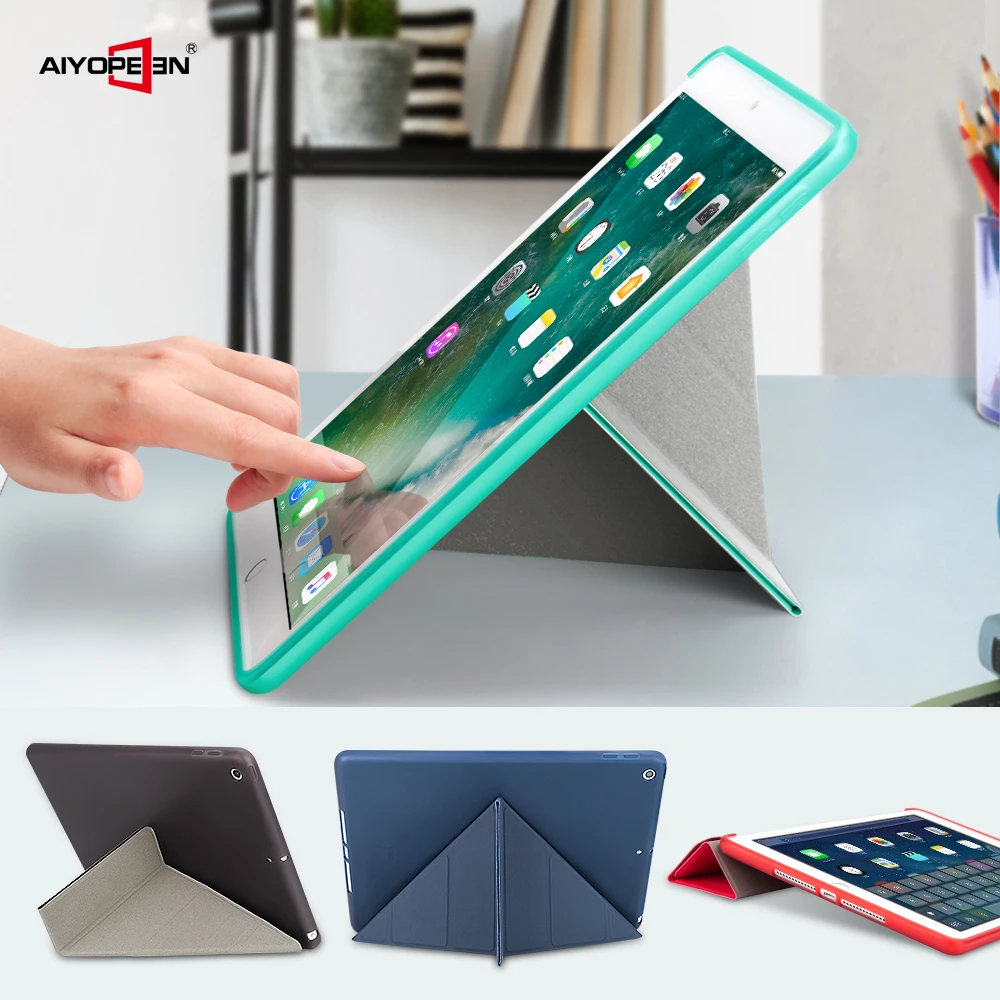 

For ipad 9.7 inch 2018 AIYOPPEN soft TPU case Smart cover Auto Sleep/Wake for ipad 2017 2018 case multifunction stand holder