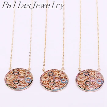 

New trendy 6Pcs gold color thin chain necklace with cz paved women round pendant necklace jewelry