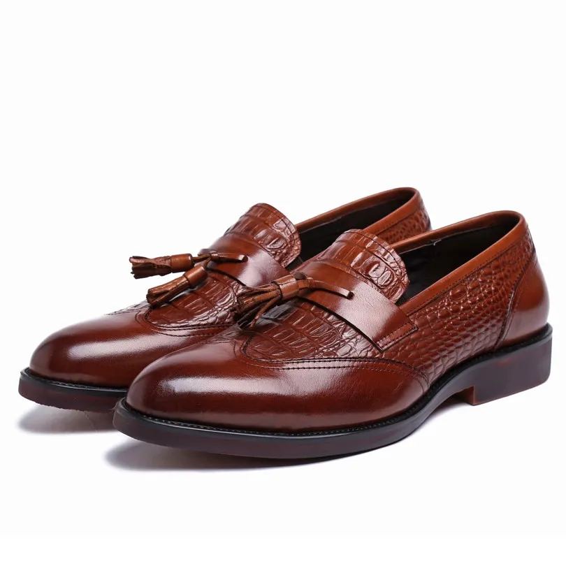 

2016 New Fashion Genuine Leather Man Formal Designer Brand Brogues Oxfords Round Toe Slip on Men's Casual Flats Shoes GLM1168