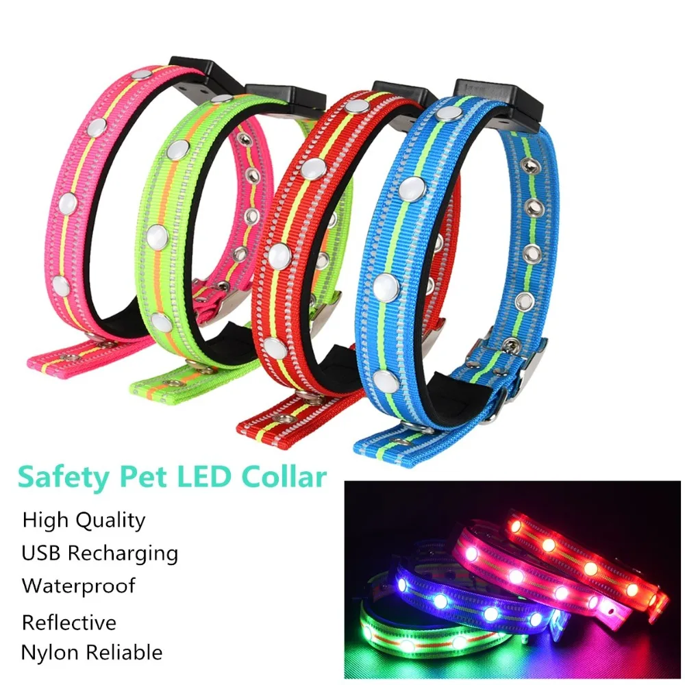 

A57 New Nylon Waterproof Pet Dog LED Collar USB Charging Reflective Puppy Dogs Cat Glowing Collars Safe Luminous Necklace Collar