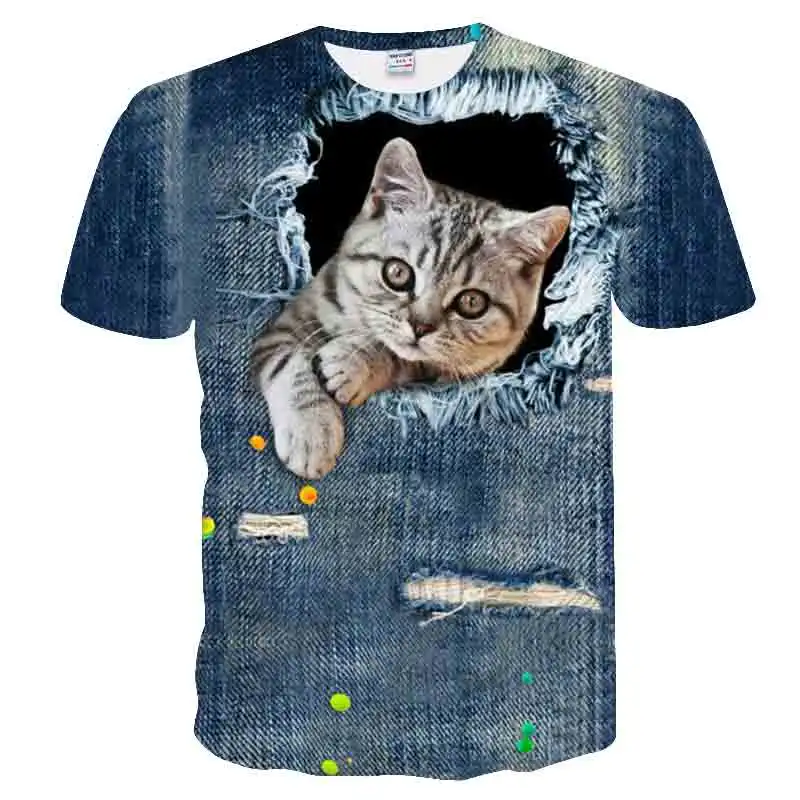 

Casual cat T-shirt pocket cat various cute kawaii cat 3D printing T-shirt cute male / blouse summer casual T-shirt S-6XL