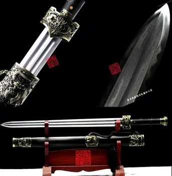 

Fully Hand-made Home Decoration Chinese Kungfu knight-errant Sword Damascus Steel Full tang Engroove Blade Sharp Han Jian