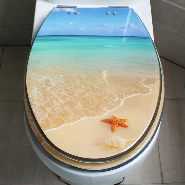 48 38cm High Grade Beautifulb Beach Pattern Resin Toilet Seat Cover 48 38cm High Grade Beautifulb Beach Pattern Resin Toilet Seat Cover