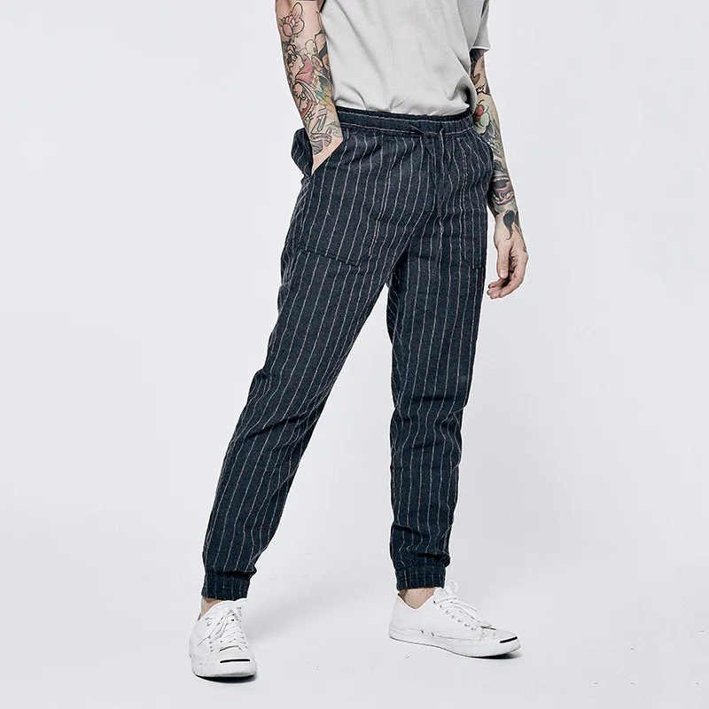 

MRMT 2019 Brand New Men's Trousers Casual Pants Loose Linen Pants for Male Trousers Young Striped Pants Trousers Trawers