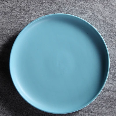 Круглая матовая десертная тарелка, керамическая обеденная тарелка, столовая посуда для дома, стейк, салат, резак, блюда, плоские тарелки, белая тарелка - Цвет: Синий