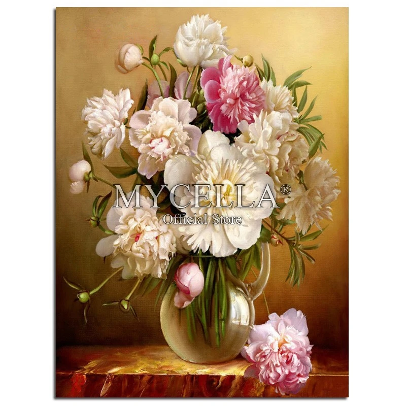 Flowers Needlework 5D DIY Diamond Painting Cross Stitch Full Round Rhinestone Peony Vase Embroidery Home Decor Mosaic | Дом и сад