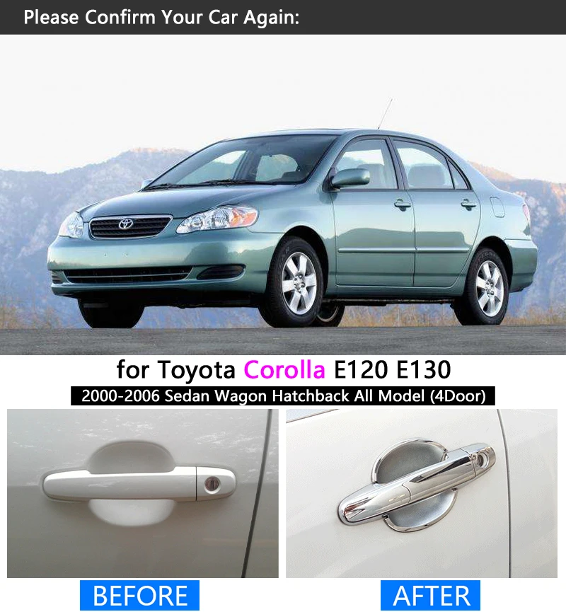 Хромированная ручка для Toyota Corolla 2001 2006 набор отделки E120 E130 2002 2003 2004 2005
