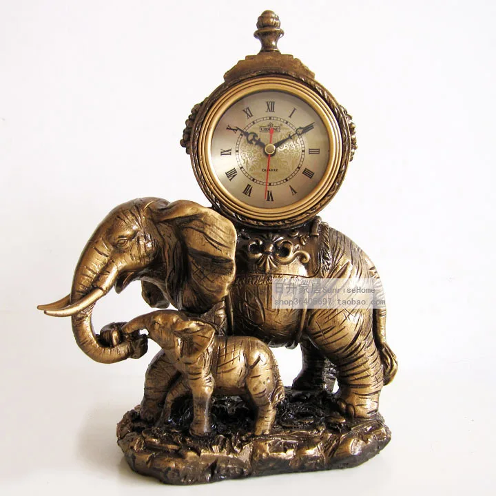 Lai Sheng new European complex timepiece clock elephant ornaments fashion creative mute table sit-minute block | Аксессуары для