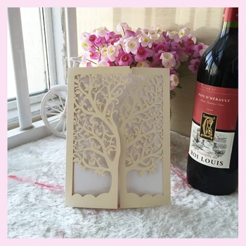 

free fast shipping Customized Luxury Tree design Decoration laser cut wedding cards unique Fashionable Decorative Wedding