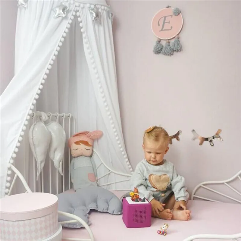 Детский навес для детской кровати с шаром и кисточкой, детская подвесная Игровая палатка для детской кроватки, декор для комнаты, Круглый висящий купол, москитная сетка