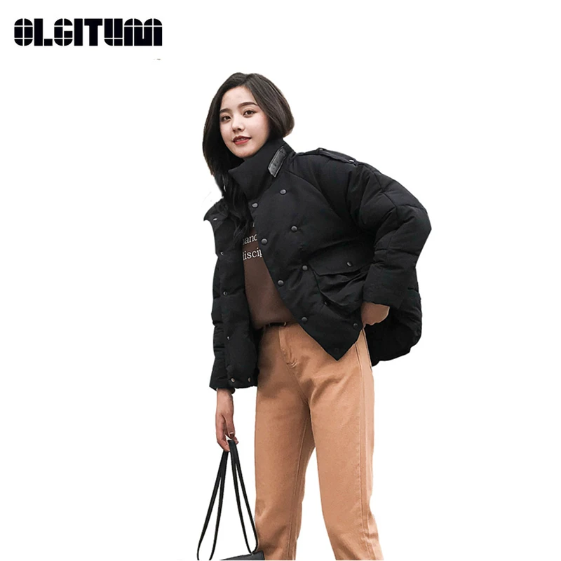 

New Winter Single-breasted Short Cotton Coat with Big Pocket Women M-2XL 2018 Female Thick Loose Outwear Casaco Yellow White