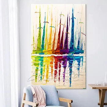 

Hand painted canvas oil paintings Cheap large boat modern abstract oil painting wall decor Art pictures for living room 2