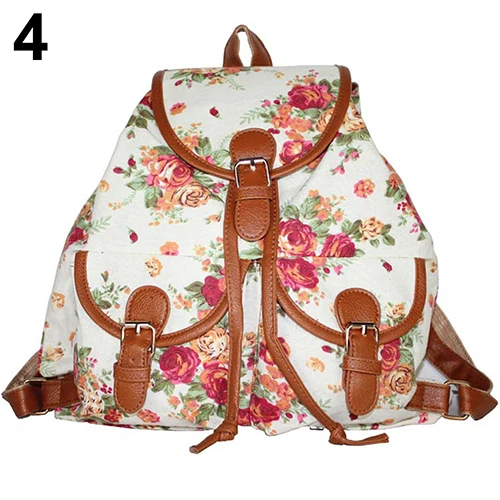 

Women Canvas Rucksack Vintage Rose Flower Backpack School Book Shoulder Bag