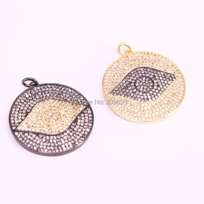 

5Pcs Gold Black Color Copper Metal Micro Pave CZ Round Eye Pendants Charms,For Jewelry Making Necklace DIY