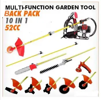 

2017 New 10 in 1 Grass cutter with 52cc Engine Multi backpack Brush cutter Tree Pruner with 2X75cm extend pole factory selling